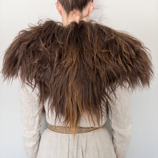 Viking Fur Mantle Brown Long Wool Sheepskin "D" Shieldmaiden Shoulder Cape - Copia Cove