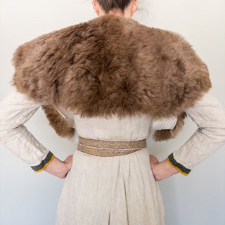 Viking Fur Mantle Brown Short - Wool Sheepskin "J" Shoulder Cape - Copia Cove