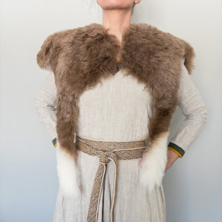 Viking Fur Mantle Brown Short - Wool Sheepskin "K" Shoulder Cape - Copia Cove