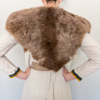 Viking Fur Mantle Brown Short - Wool Sheepskin "K" Shoulder Cape - Copia Cove