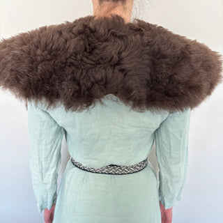 Viking Fur Mantle Brown Short Wool Sheepskin "L" Shieldmaiden Shoulder Cape - Copia Cove