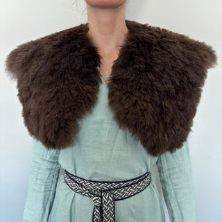 Viking Fur Mantle Brown Short Wool Sheepskin "L" Shieldmaiden Shoulder Cape - Copia Cove