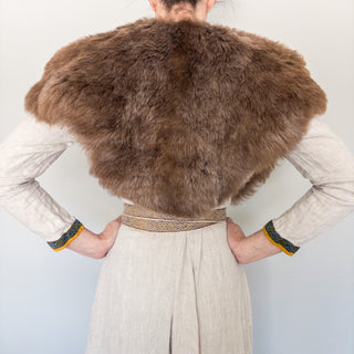 Viking Fur Mantle Brown Short - Wool Sheepskin "L" Shoulder Cape - Copia Cove