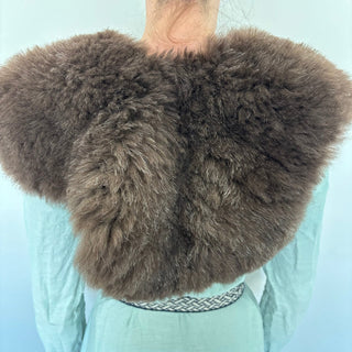 Viking Fur Mantle Brown with Silvering Short Wool Sheepskin "R" Shieldmaiden Shoulder Cape - Copia Cove