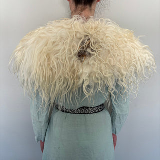 Viking Fur Mantle Curly White and Brown Long Wool Sheepskin "A" Shieldmaiden Shoulder Cape - Copia Cove