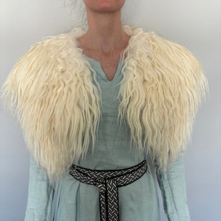 Viking Fur Mantle Curly White and Brown Long Wool Sheepskin "A" Shieldmaiden Shoulder Cape - Copia Cove