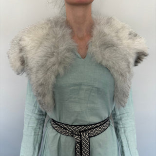 Viking Fur Mantle Gray Short Wool Sheepskin "G" Shieldmaiden Shoulder Cape - Copia Cove