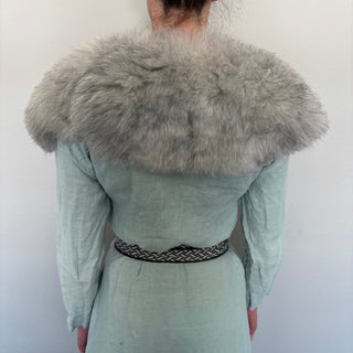 Viking Fur Mantle Gray Short Wool Sheepskin "G" Shieldmaiden Shoulder Cape - Copia Cove