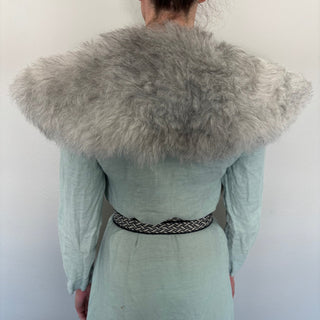 Viking Fur Mantle Gray Short Wool Sheepskin "H" Shieldmaiden Shoulder Cape - Copia Cove