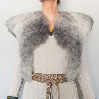 Viking Fur Mantle Gray Wolf Short - Wool Sheepskin "G" Shoulder Cape - Copia Cove