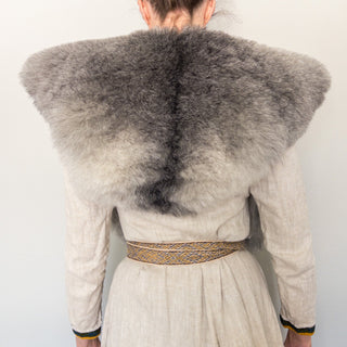 Viking Fur Mantle Gray Wolf Short - Wool Sheepskin "G" Shoulder Cape - Copia Cove