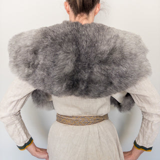 Viking Fur Mantle Gray Wolf Short - Wool Sheepskin "H" Shoulder Cape - Copia Cove