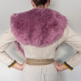 Viking Fur Mantle Purple Short - Wool Sheepskin "S" Shoulder Cape - Copia Cove