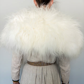 Viking Fur Mantle White Long Wool Sheepskin "E" Shieldmaiden Shoulder Cape - Copia Cove