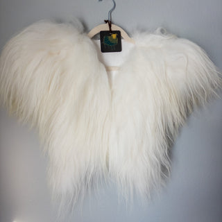 Viking Fur Mantle White Long Wool Sheepskin "F" Shieldmaiden Shoulder Cape - Copia Cove