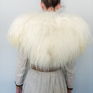 Viking Fur Mantle White Long Wool Sheepskin "F" Shieldmaiden Shoulder Cape - Copia Cove