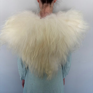 Viking Fur Mantle White Long Wool Sheepskin "W" Shieldmaiden Shoulder Cape - Copia Cove