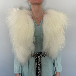 Viking Fur Mantle White Long Wool Sheepskin "W" Shieldmaiden Shoulder Cape - Copia Cove