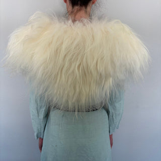 Viking Fur Mantle White Long Wool Sheepskin "X" Shieldmaiden Shoulder Cape - Copia Cove