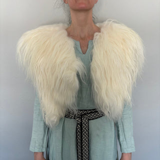 Viking Fur Mantle White Long Wool Sheepskin "Y" Shieldmaiden Shoulder Cape - Copia Cove