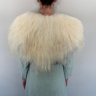 Viking Fur Mantle White Long Wool Sheepskin "Y" Shieldmaiden Shoulder Cape - Copia Cove