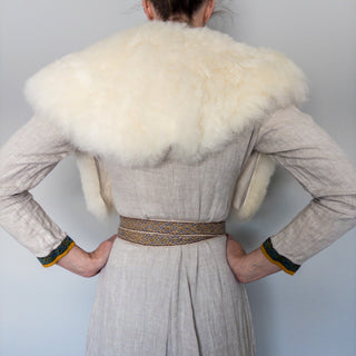 Viking Fur Mantle White Short - Wool Sheepskin "M" Shoulder Cape - Copia Cove