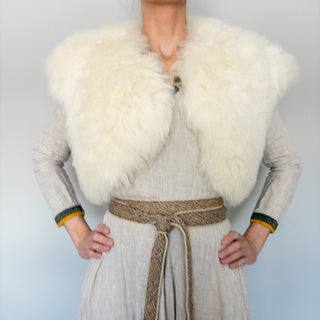 Viking Fur Mantle White Short - Wool Sheepskin "M" Shoulder Cape - Copia Cove