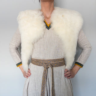 Viking Fur Mantle White Short - Wool Sheepskin "N" Shoulder Cape - Copia Cove