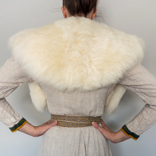 Viking Fur Mantle White Short - Wool Sheepskin "O" Shoulder Cape - Copia Cove