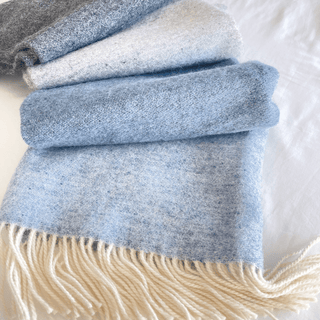 100% Lopi Wool Blanket AEGISID Blue and Gray Premium Icelandic Throw - Copia Cove