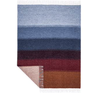 100% Lopi Wool Blanket HUM Rust Red Blue Premium Icelandic Throw - Copia Cove