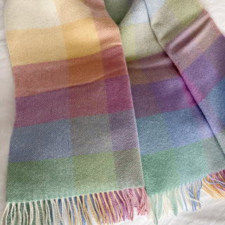 100% Lopi Wool Blanket VETRARLJOS Pastel Plaid Premium Icelandic Throw - Copia Cove
