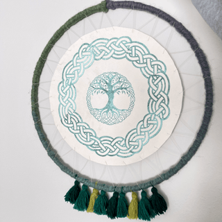 Green Celtic Yggdrasil Tree of Life Dragon Catcher Circle Wall Hanging Dreamcatcher - Copia Cove