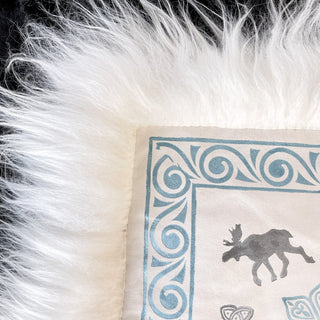 Handmade Skinnfell Sheepskin Chair Pad - SKADI Goddess Snow Moose Design - Icelandic Sheepskin Viking Home Decor - Copia Cove Icelandic Sheep & Wool