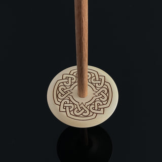 Handmade White Holly Wood Spindle with Celtic Knotted Hearts - Copia Cove