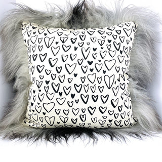 Icelandic Sheepskin Hearts Pattern with Natural Gray Wool 22” x 22” Handmade Fur Pillow Home Decor - Copia Cove Icelandic Sheep & Wool