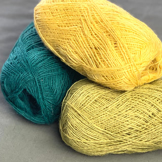 Icelandic Einband Lopi Wool sock Yarn, icelandic sweater yarn, wool lace weight yarn, looi brand yarn, copia cove icelandic sheep and wool yarn yellow lime green