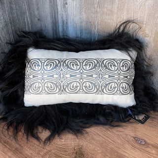 Jörmungandr Viking World Serpent Skinnfell Pillow in Black Sheepskin with Wool Insert 20" Icelandic Sheepskin Viking Home Decor - Copia Cove