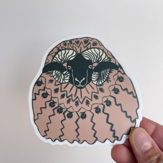 Ram Sticker Icelandic Sheep in Icelandic Sweater - 4" Pink and Green - Copia Cove