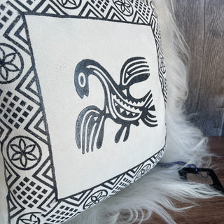 Sami Raven Skinnfell Pillow in White Sheepskin with Wool Insert 14" Icelandic Sheepskin Viking Home Decor - Copia Cove