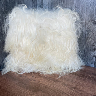 Sami Raven Skinnfell Pillow in White Sheepskin with Wool Insert 14" Icelandic Sheepskin Viking Home Decor - Copia Cove