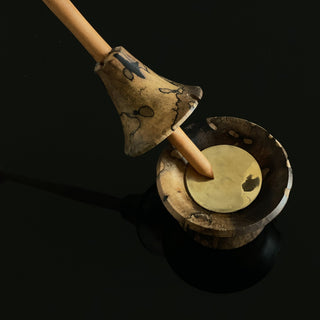 Spindle and Bowl Set - Viking Era Spindle Oseberg Replica and Spinning Bowl in Spalted Persimmon Wood A - Copia Cove Icelandic Sheep & Wool