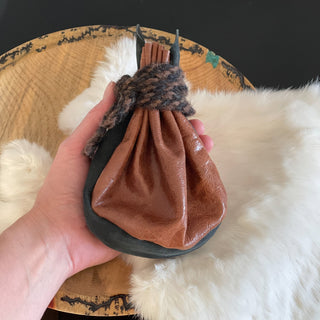 Viking Dice Pouch - Crackle Brown Sheepskin Handmade Nordic Style Sheepskin and Icelandic Wool - Copia Cove