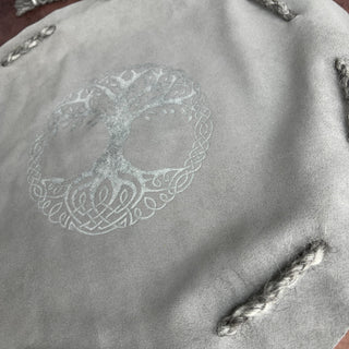 Viking Yggdrasil Coin Pouch - Gray Cow Suede 100% Leather Handmade Skinnfell - Copia Cove