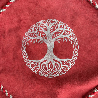 Viking Yggdrasil Coin Pouch - Red Cow Suede 100% Leather Handmade Skinnfell - Copia Cove